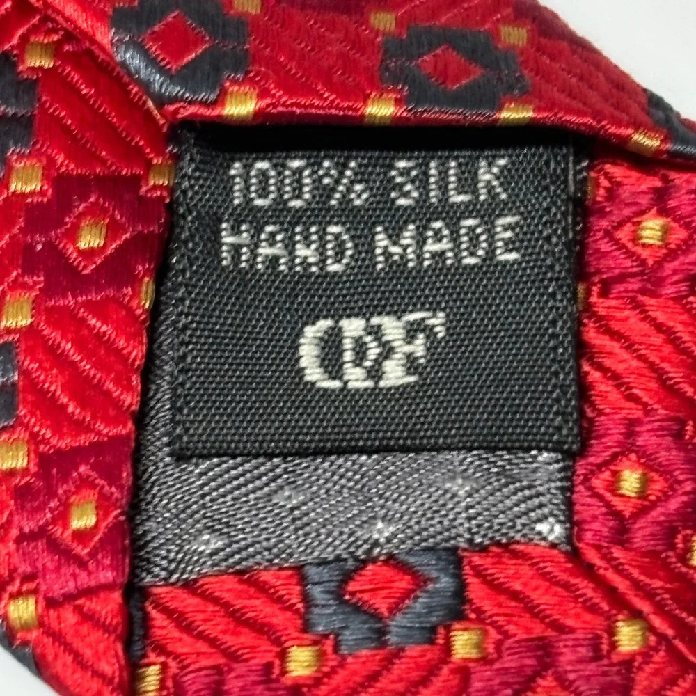 Daniel De Fasson Studio Tie Mens‎ OS Red Geometric Diamond 100% Silk